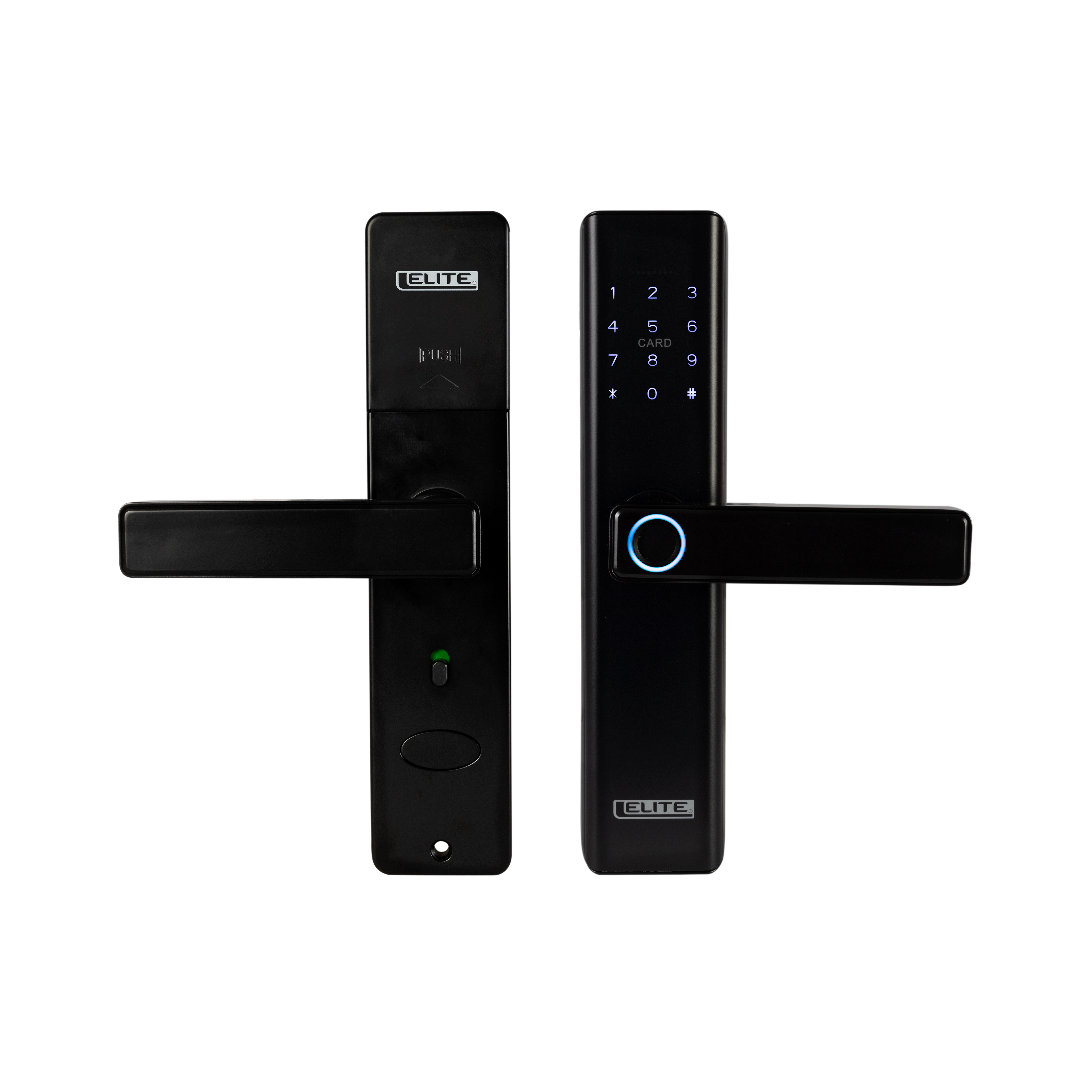 Cerradura inteligente ELITE para puertas de hasta 8cm de ancho. 5 métodos de apertura: huella, aplicación (wifi), tarjeta, contraseña y llave.